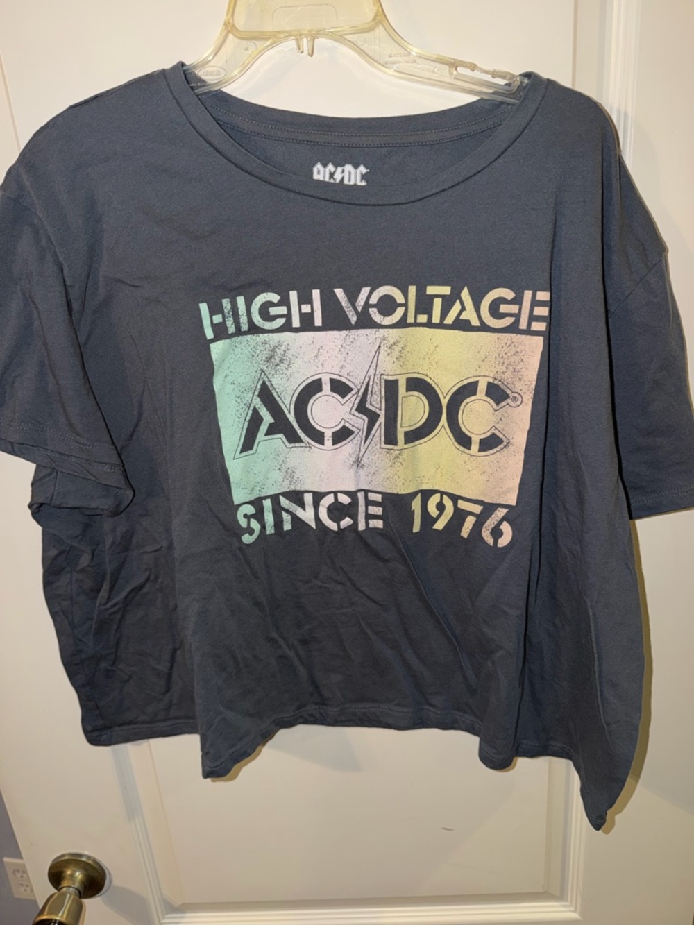AC/DC Black Tee with Pale Green and Cream Graphic